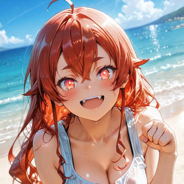 浜辺でニャン