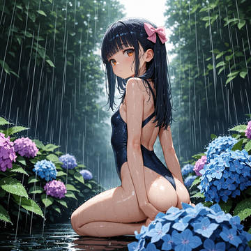 Jr.アイドル れなちゃん 雨の紫陽花園で撮影