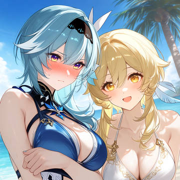 Eula and Lumine in swimsuit
