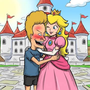Beavis hugs Princess Peach