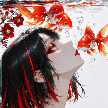 金魚と紅を交わす横顔