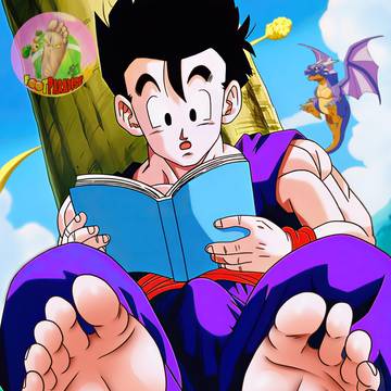 Gohan studying barefoot