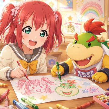 仲良くお絵描き