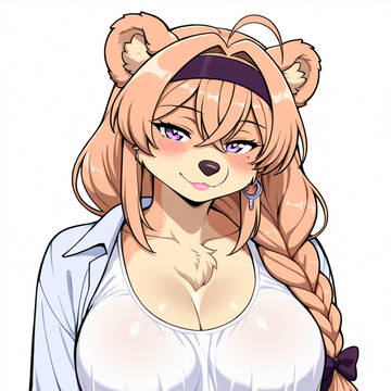 【AIイラスト】魅惑の生太ももと甘い笑顔。むっちり熊娘