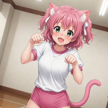 猫の真似をするブルマ女子