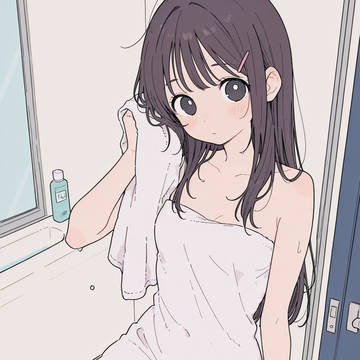 湯上がりの床に座り込んで、濡れた髪をタオルにくるんで