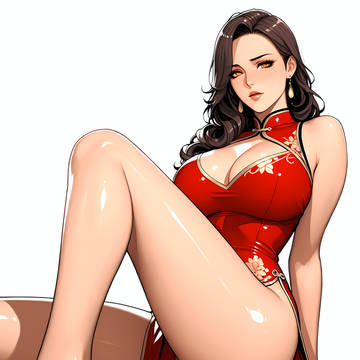 深紅のチャイナドレス、大胆なスリット