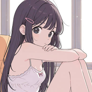 窓際の椅子で膝を抱えて、ゆるいニットに肩をうずめて