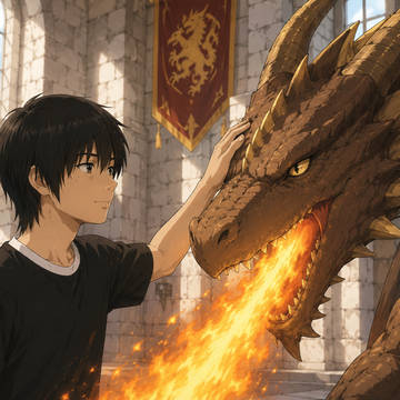 火を吐くドラゴンと少年