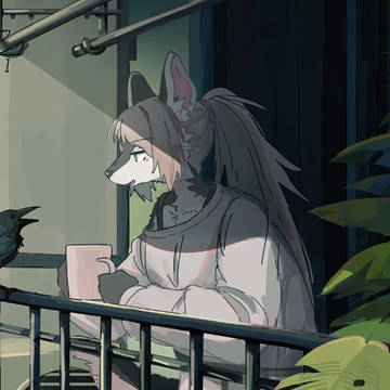 ベランダにて