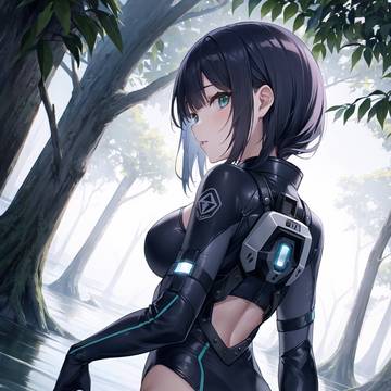 後ろから振りむくバストガール