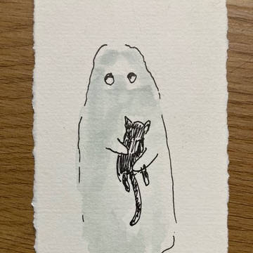 黒猫を抱くおばけちゃん
