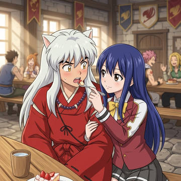 Wendy feeding cake to Inuyasha