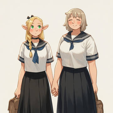 AIに高校生になったマルシルとファリンを描いてもらいました。