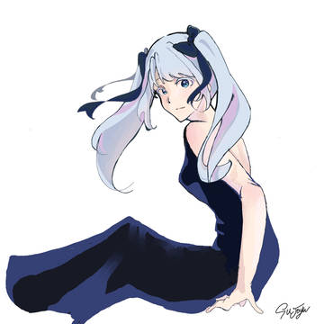 白髪青目でツインテールしてる黒リボンの女の子