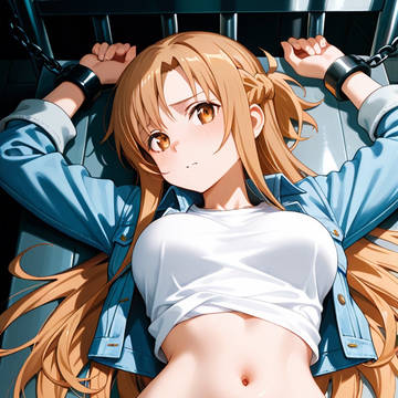 結城明日奈(アスナ)(sao)(SAO)、私服仰向け拘束。