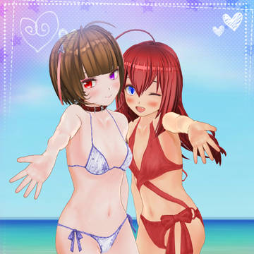 海水浴で….