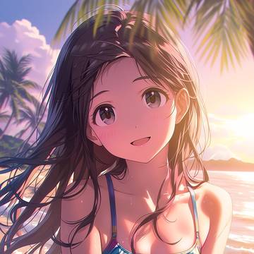 夕暮れの海の競泳水着ちゃん(6/13)