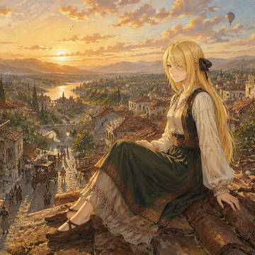 油画——夕阳小镇