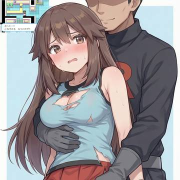 ロケット団に身体検査されるリーフ