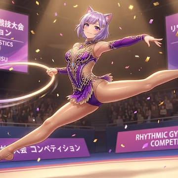 新体操の大会で演技するレオタードのシス（差分）