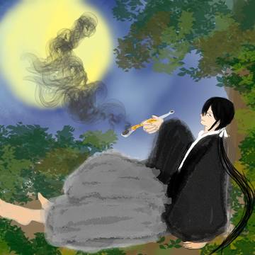 月を見ながら煙管ふかす苑楽さん修正Ver