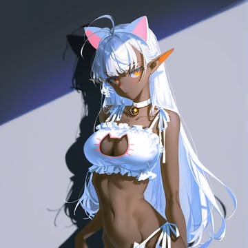 Dark elf in cat cutout bra