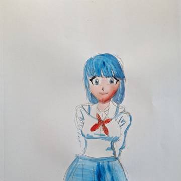 Bluehaired cute sailor fuku girl