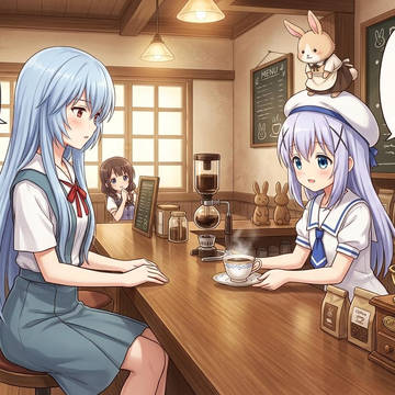 (AIイラスト)ラビットハウスに綾波レイ来店。