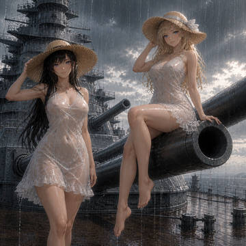 戦艦デッキの上で