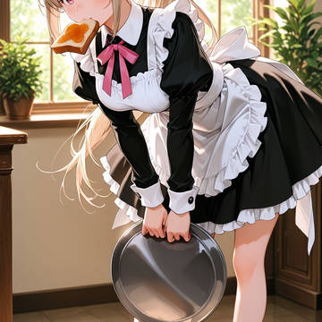 朝寝坊しちゃって、トーストくわえたままお片付けしてるの