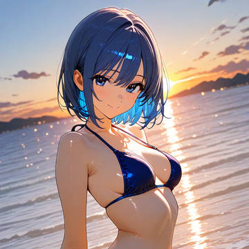 青髪少女がビーチで自慰