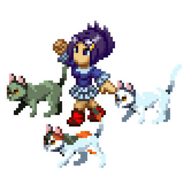 ドット絵GIFアニメ♡歩こぉ～♪さつきちゃんとにゃんこ～ズ♡