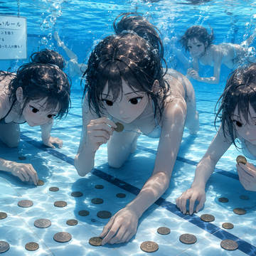 水中裸眼コイン拾い