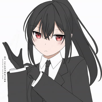OCillust➤黒髪ポニーテール黒スーツ少女