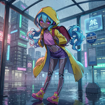 雨の日のバス停前