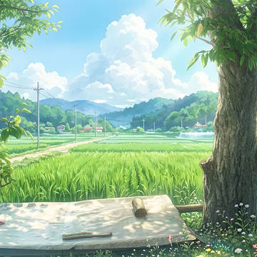 [時間差分アリ]夏の田舍の縁台の風景