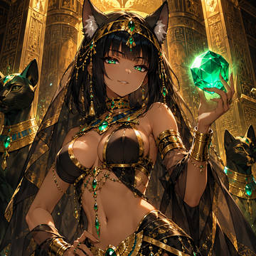 翠玉を掲げる猫神バステト
