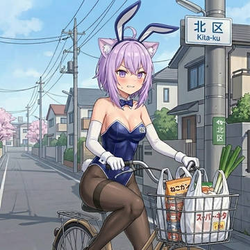 自転車で買い物中のバニーシス