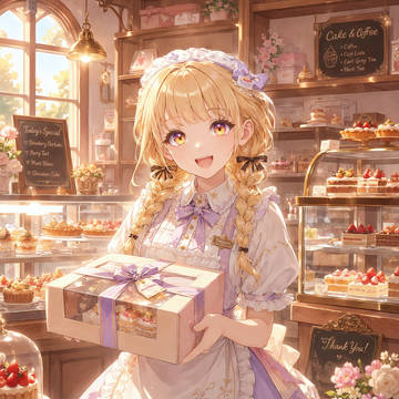 【AIイラスト】ケーキ屋さんでアルバイトする藤田ことねちゃん
