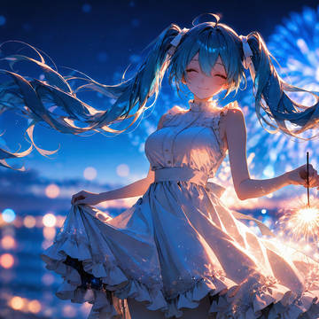 夜花火にほどける青い髪(4K)