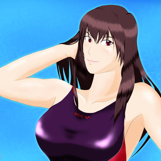 大きなお胸の競泳水着お姉さん