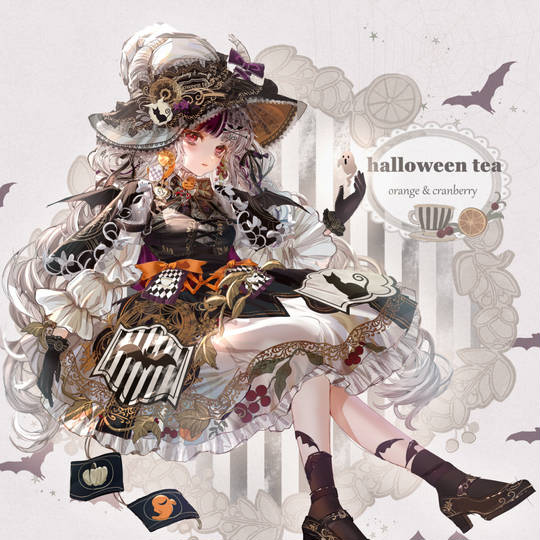 ハロウィンのオレンジ紅茶魔女(全身版)
