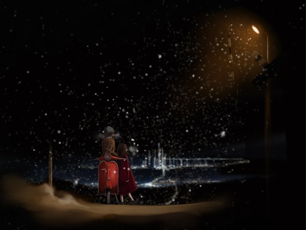 雪と夜景とべスパ