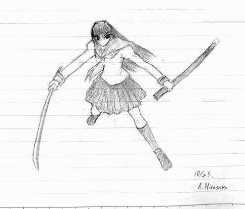 with a sword