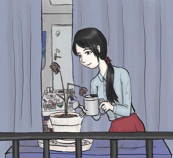 水をやる女性