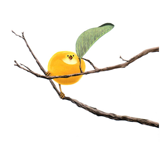 小鳥（カリンの実にカモフラージュ）