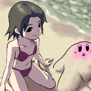 アドと埋もれるカービィ