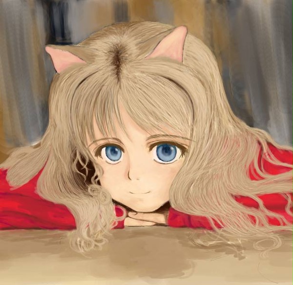 赤いセーターの猫耳