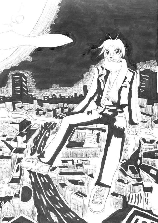 空飛ぶ少年。